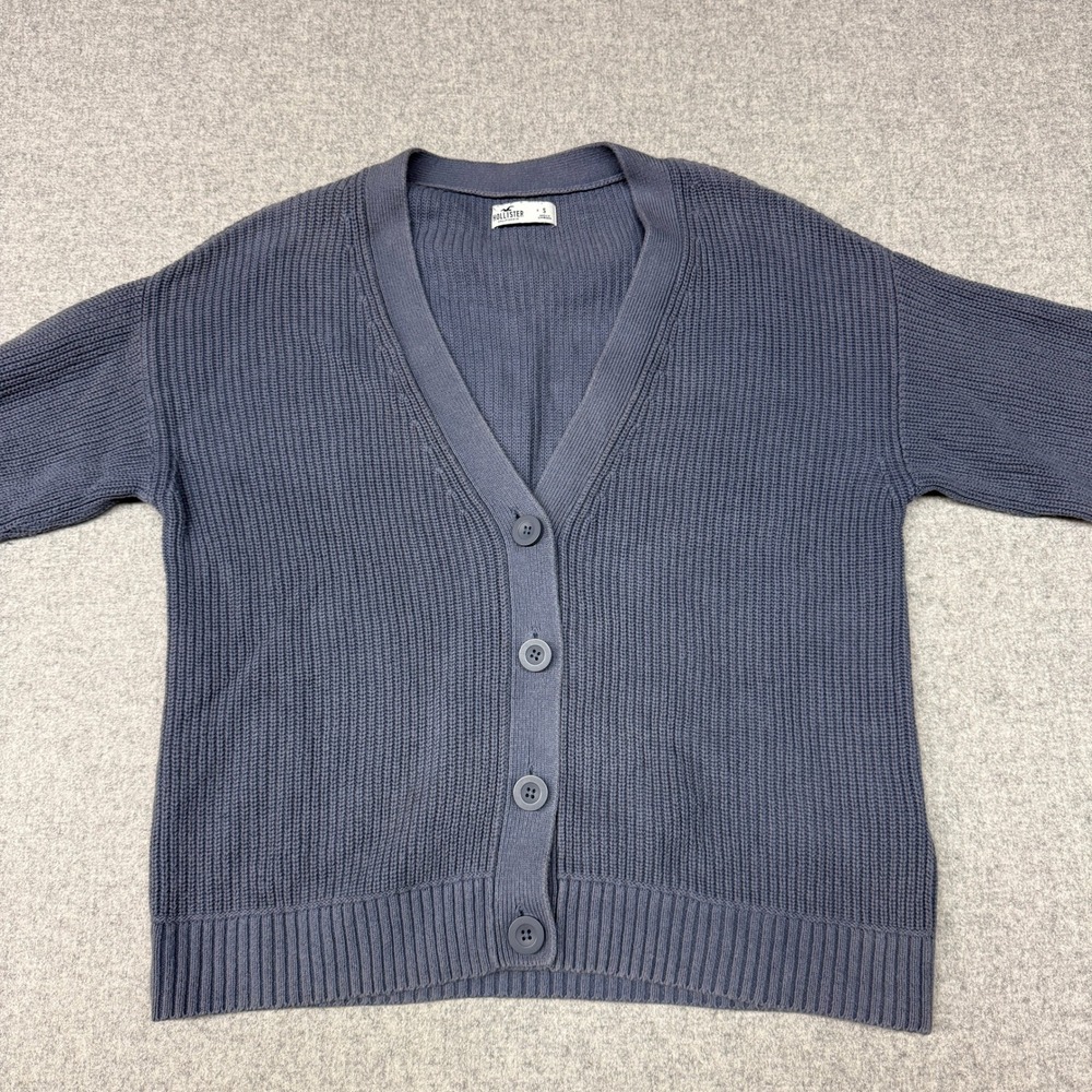 Hollister Cardigan Sweater Size Small Blue 100% Cotton Ribbed V-Neck Button-Fron